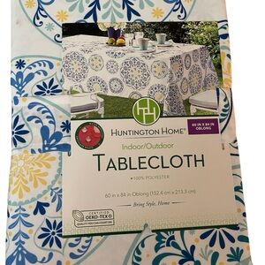 Huntington Home Floral Blue & Yellow Tablecloth 60X84 Oblong Indoor or Outdoor